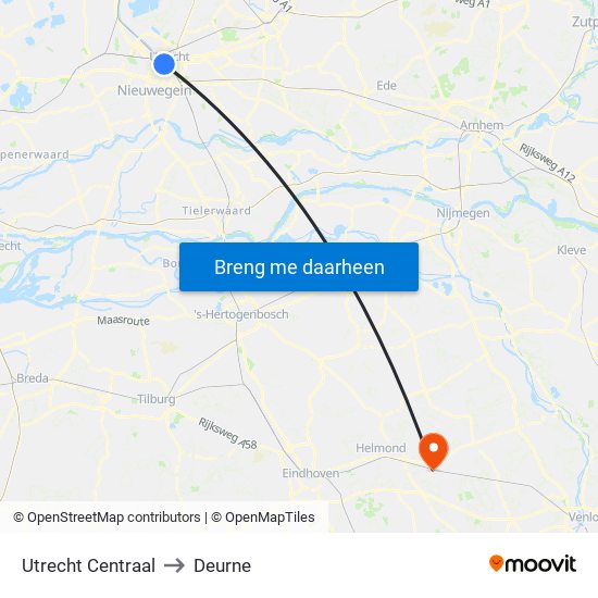 Utrecht Centraal to Deurne map