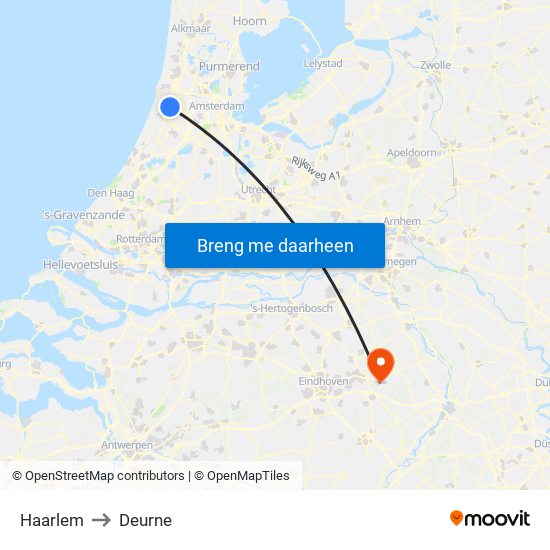 Haarlem to Deurne map