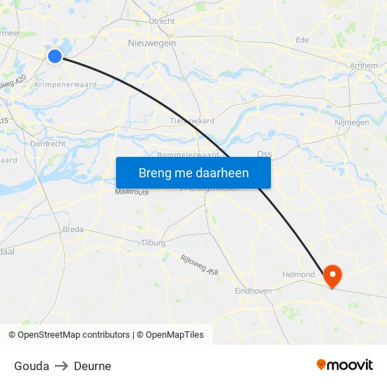 Gouda to Deurne map