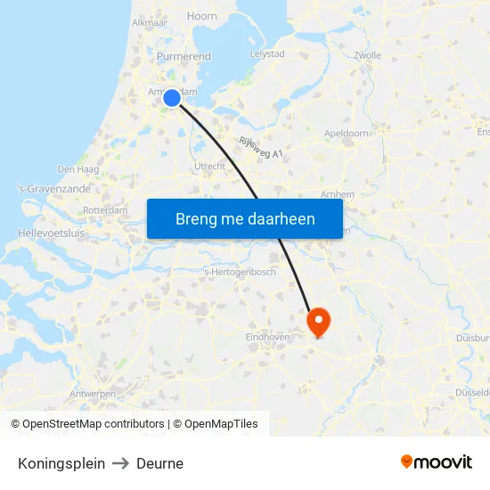 Koningsplein to Deurne map