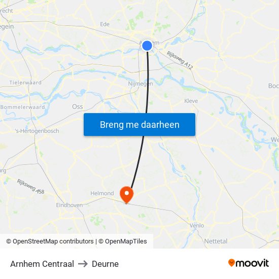 Arnhem Centraal to Deurne map