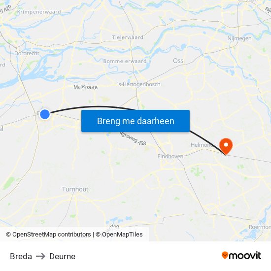 Breda to Deurne map