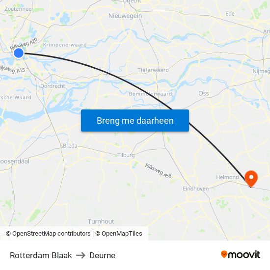 Rotterdam Blaak to Deurne map