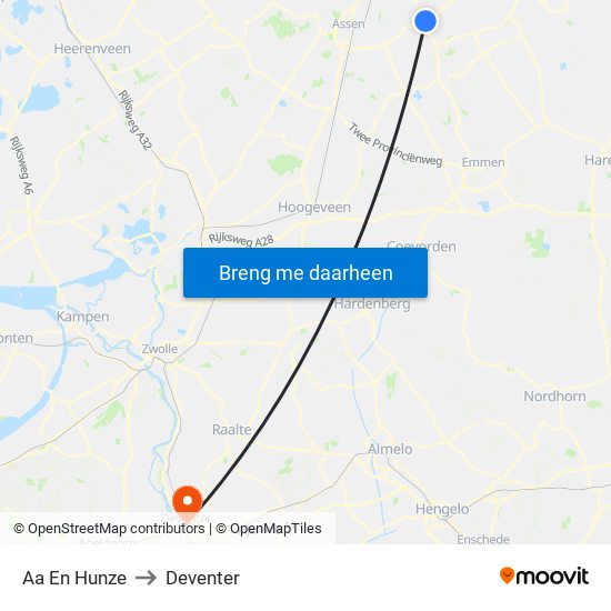 Aa En Hunze to Deventer map