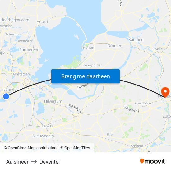 Aalsmeer to Deventer map