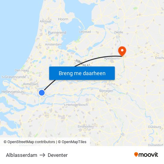 Alblasserdam to Deventer map