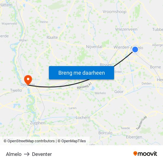 Almelo to Deventer map