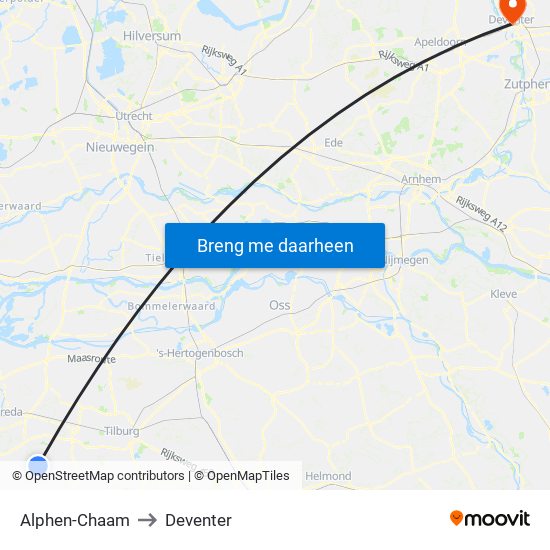 Alphen-Chaam to Deventer map