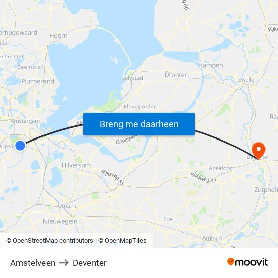 Amstelveen to Deventer map