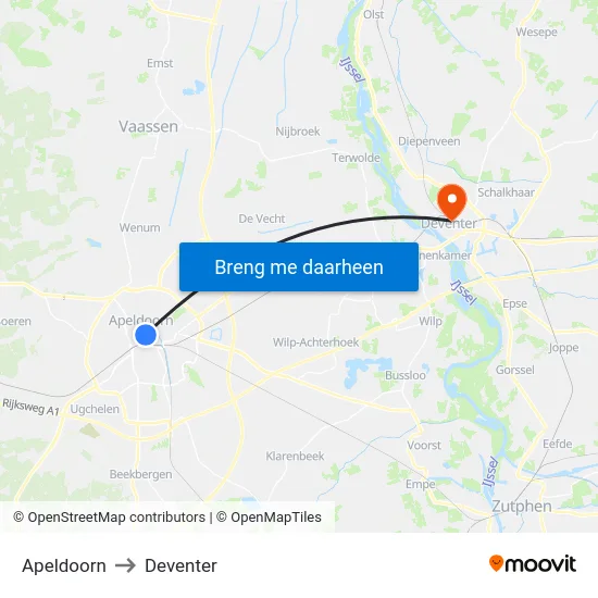 Apeldoorn to Deventer map