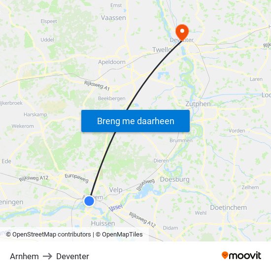 Arnhem to Deventer map
