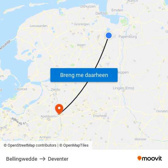 Bellingwedde to Deventer map
