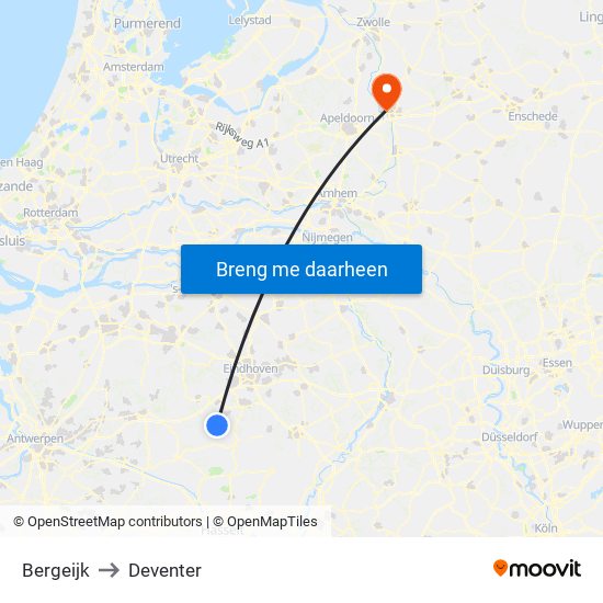 Bergeijk to Deventer map