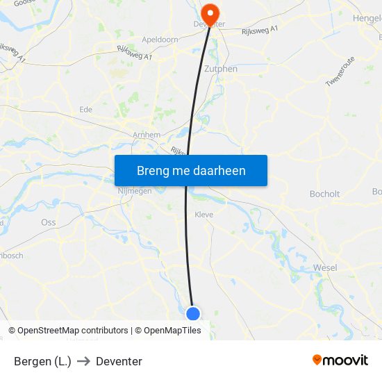 Bergen (L.) to Deventer map