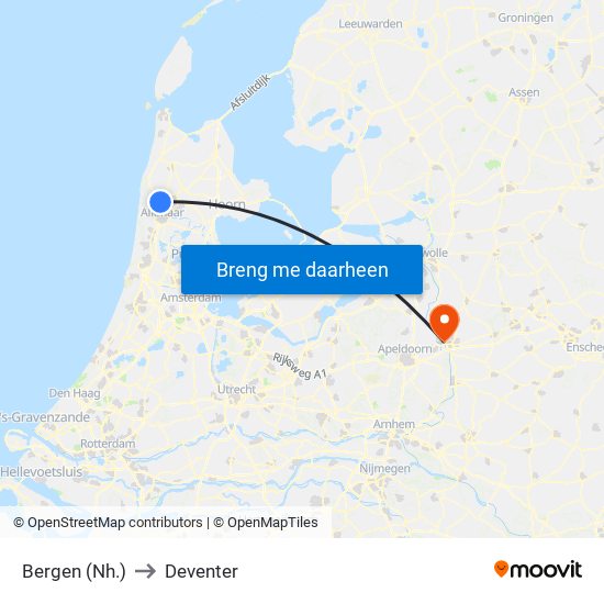 Bergen (Nh.) to Deventer map