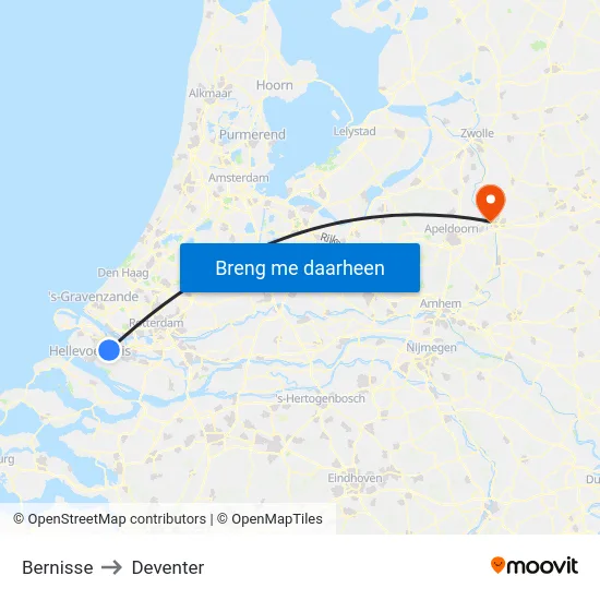 Bernisse to Deventer map