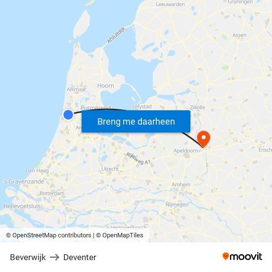 Beverwijk to Deventer map