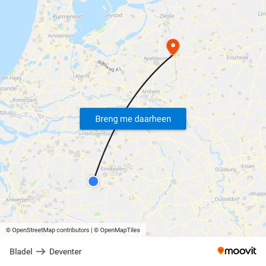 Bladel to Deventer map