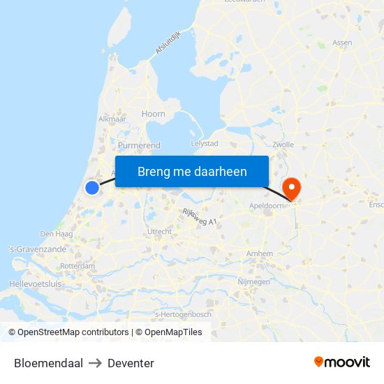 Bloemendaal to Deventer map