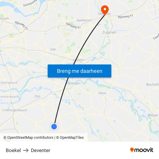 Boekel to Deventer map