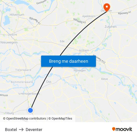 Boxtel to Deventer map