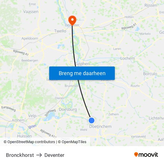 Bronckhorst to Deventer map