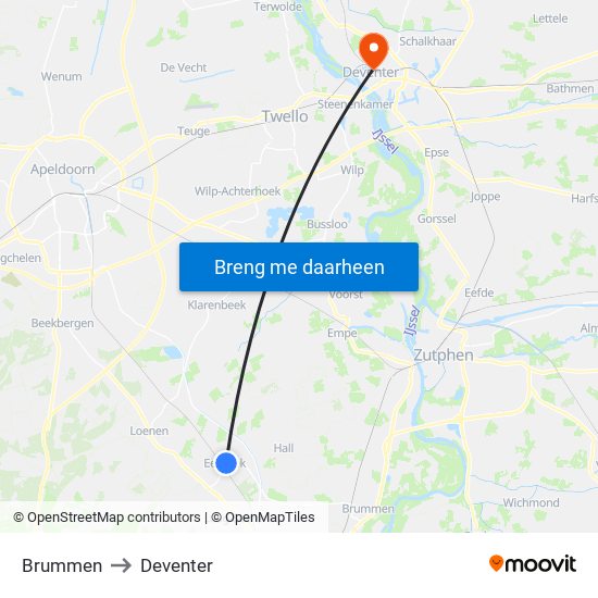 Brummen to Deventer map