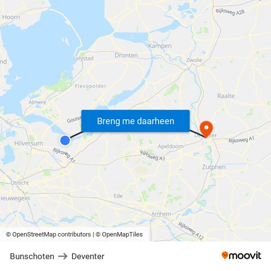 Bunschoten to Deventer map