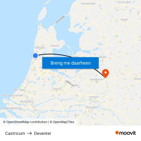 Castricum to Deventer map