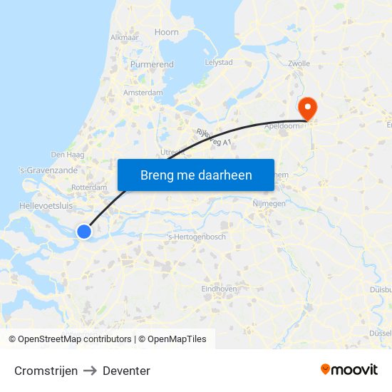 Cromstrijen to Deventer map