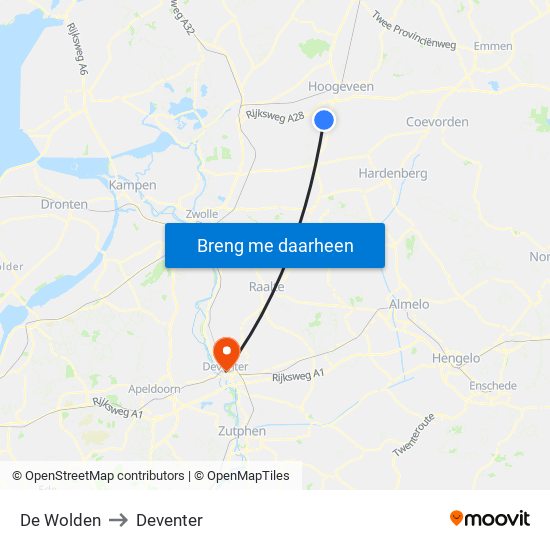De Wolden to Deventer map