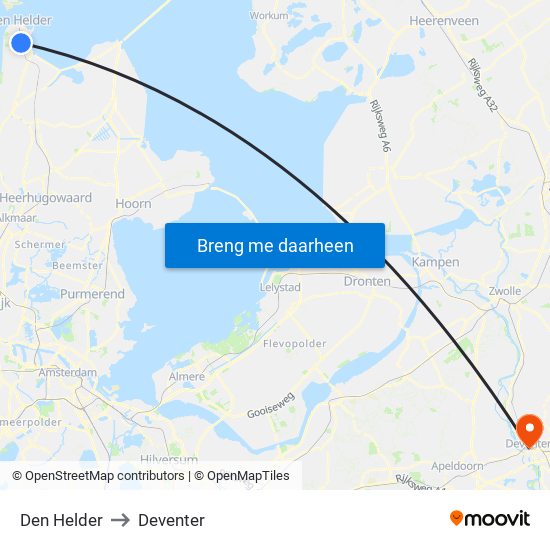 Den Helder to Deventer map