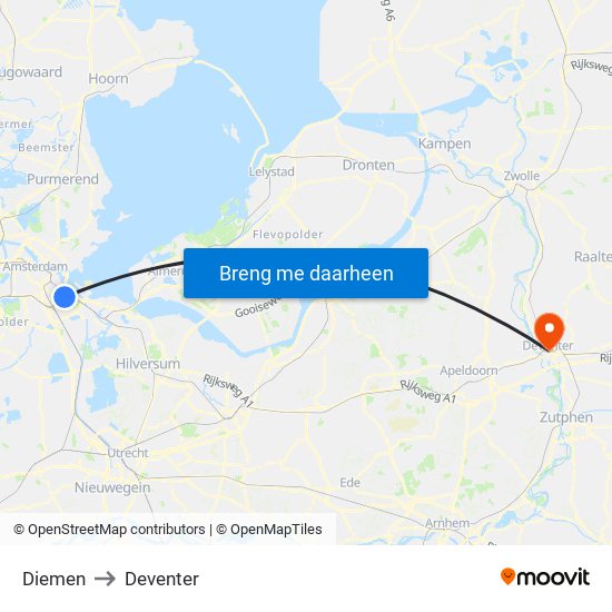 Diemen to Deventer map