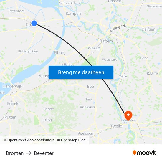 Dronten to Deventer map