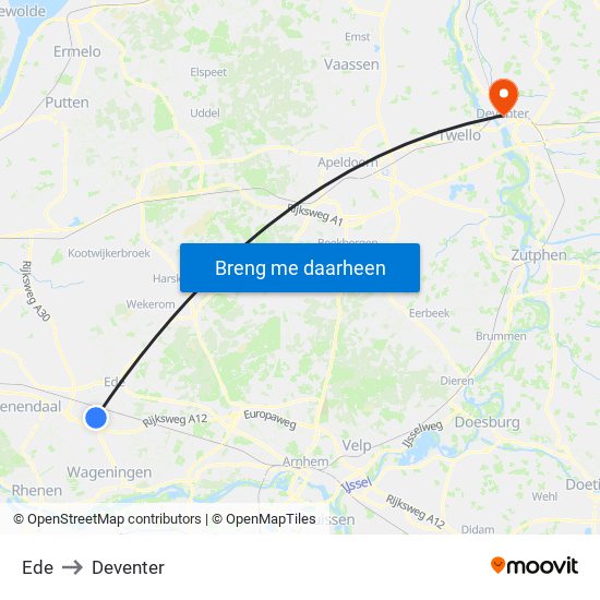 Ede to Deventer map