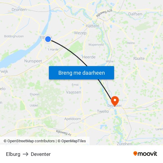 Elburg to Deventer map