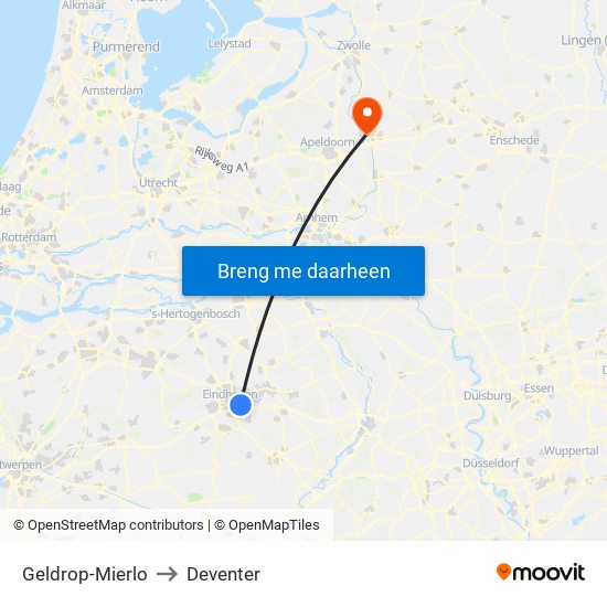 Geldrop-Mierlo to Deventer map