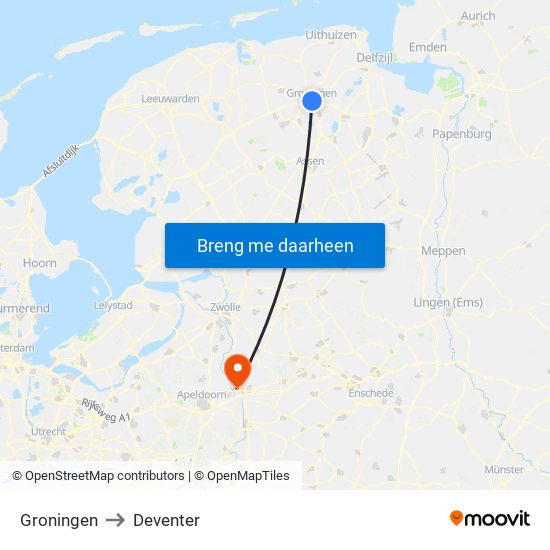 Groningen to Deventer map