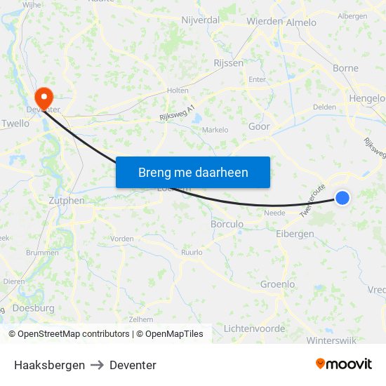 Haaksbergen to Deventer map