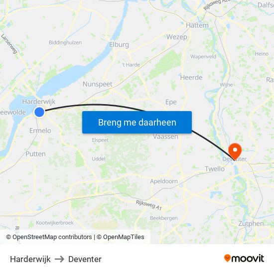 Harderwijk to Deventer map