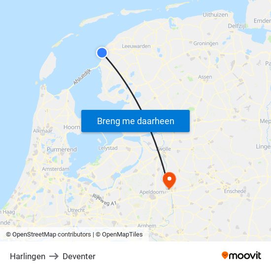 Harlingen to Deventer map