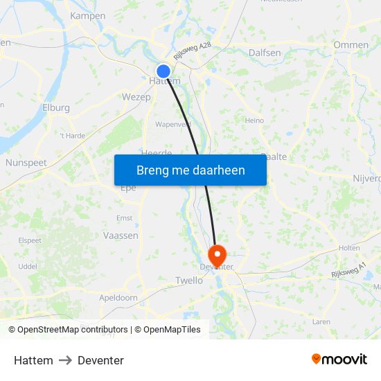 Hattem to Deventer map