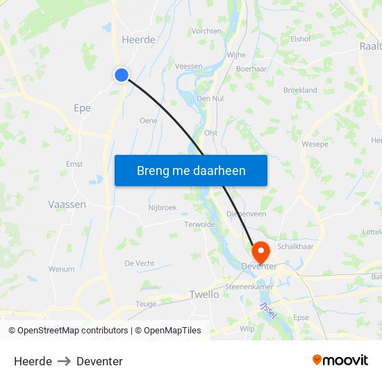 Heerde to Deventer map