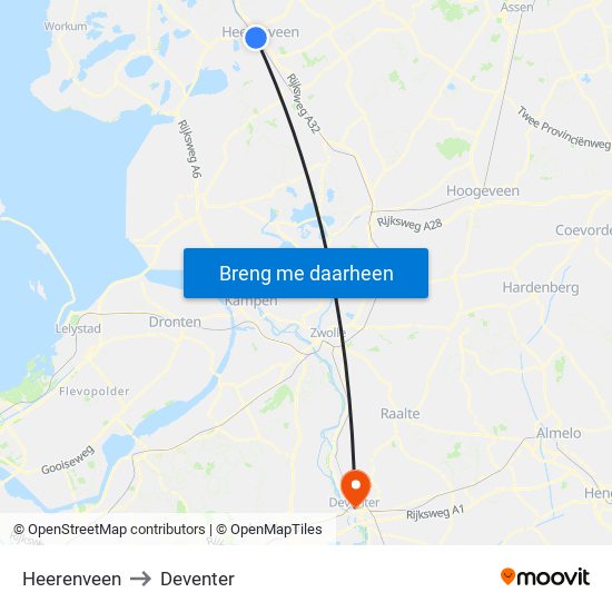 Heerenveen to Deventer map