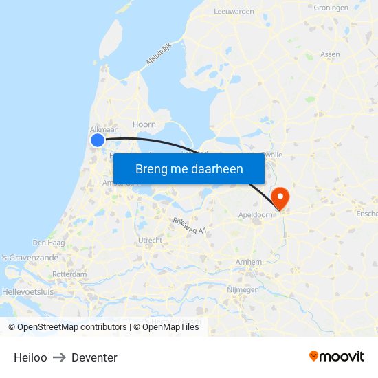 Heiloo to Deventer map
