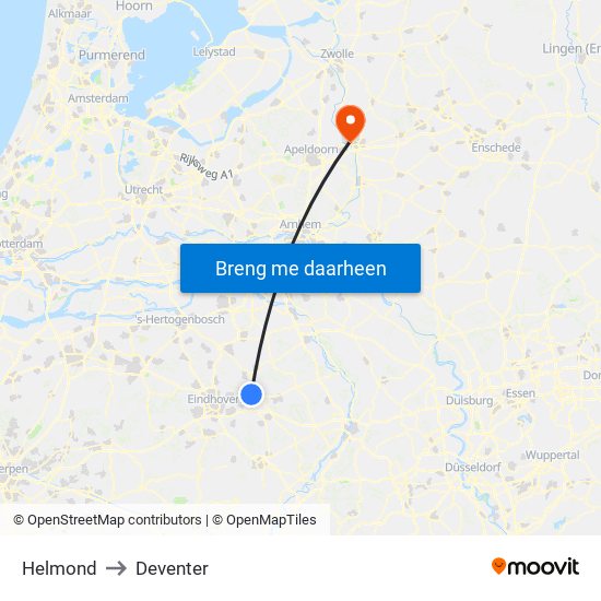 Helmond to Deventer map