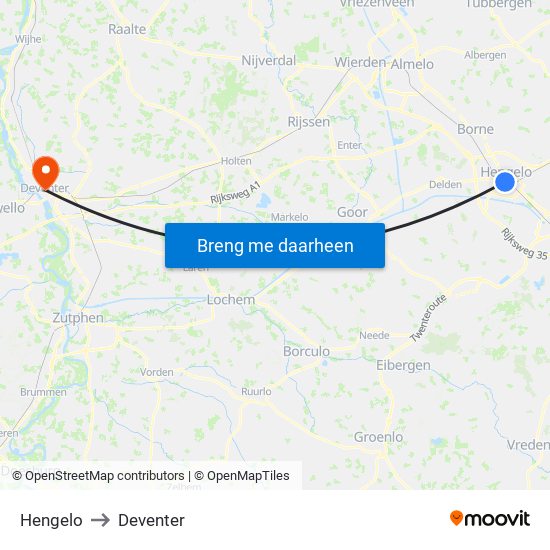 Hengelo to Deventer map