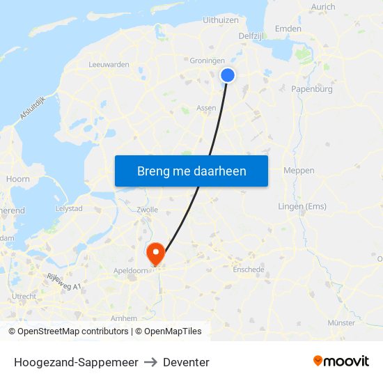 Hoogezand-Sappemeer to Deventer map