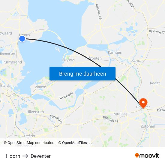 Hoorn to Deventer map