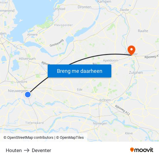 Houten to Deventer map